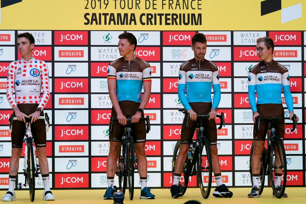 Riders do karate and football-darts before the 2019 Saitama Tour de France criterium