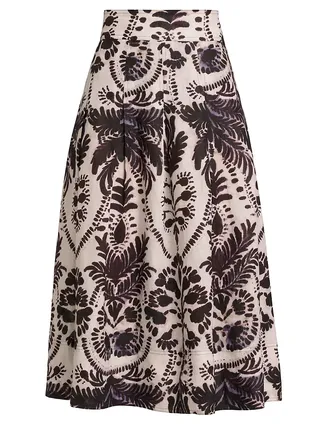 Frankie Damask Linen Midi-Skirt