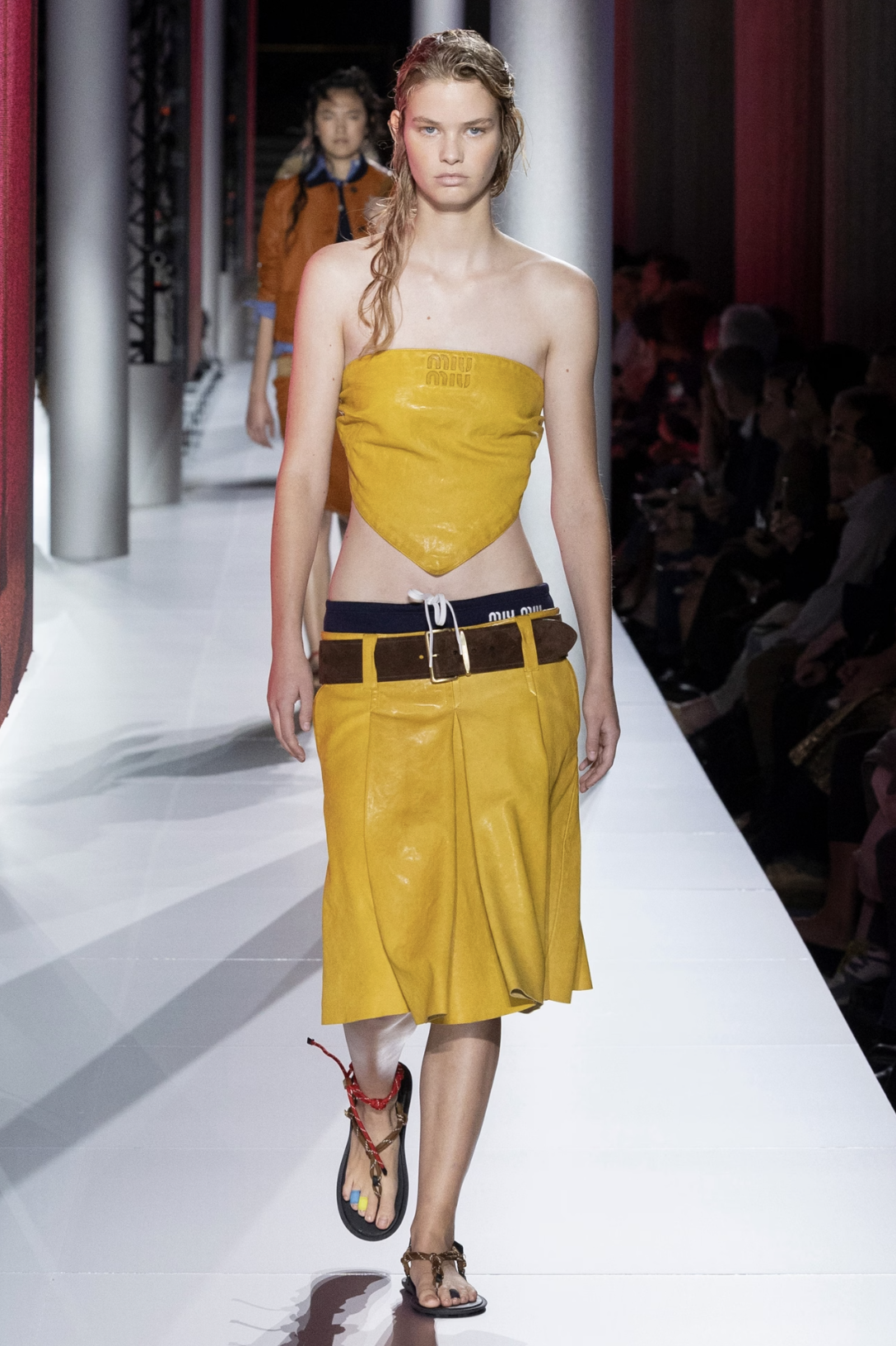 Miu Miu ss24 yellow skirt top look