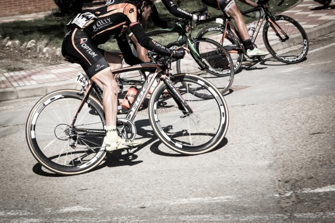 Marsh Cooper pedals through a corner in one of the many villages the Vuelta a Castilla y Leon ran through
