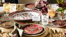Morris & Co tablescape with botanical plates, table runner and serving platter