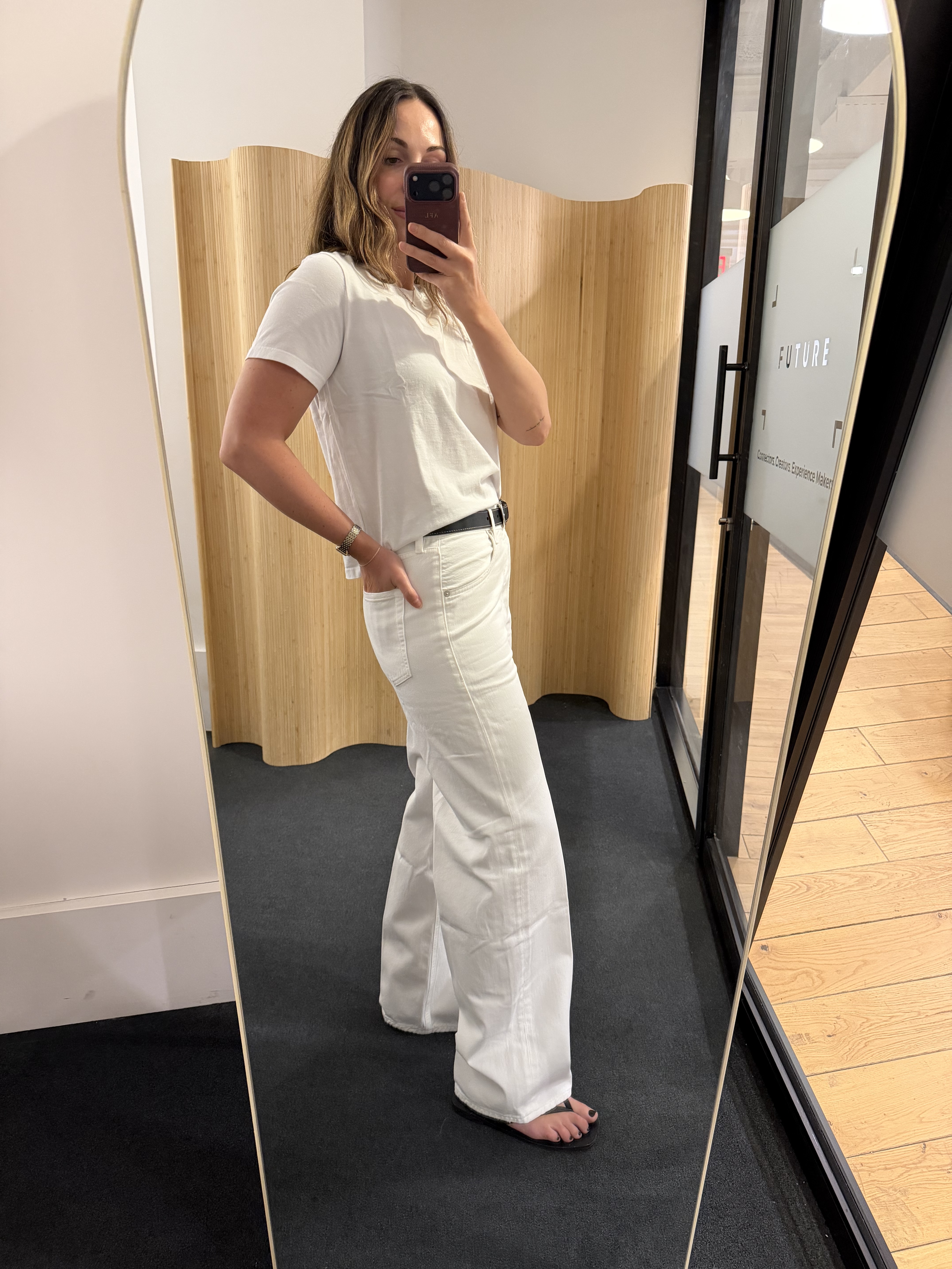 Anna LaPlaca wearing the best white jeans of 2026