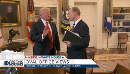 President Trump abruptly ends a CBS interview after his wiretapping claims come up.