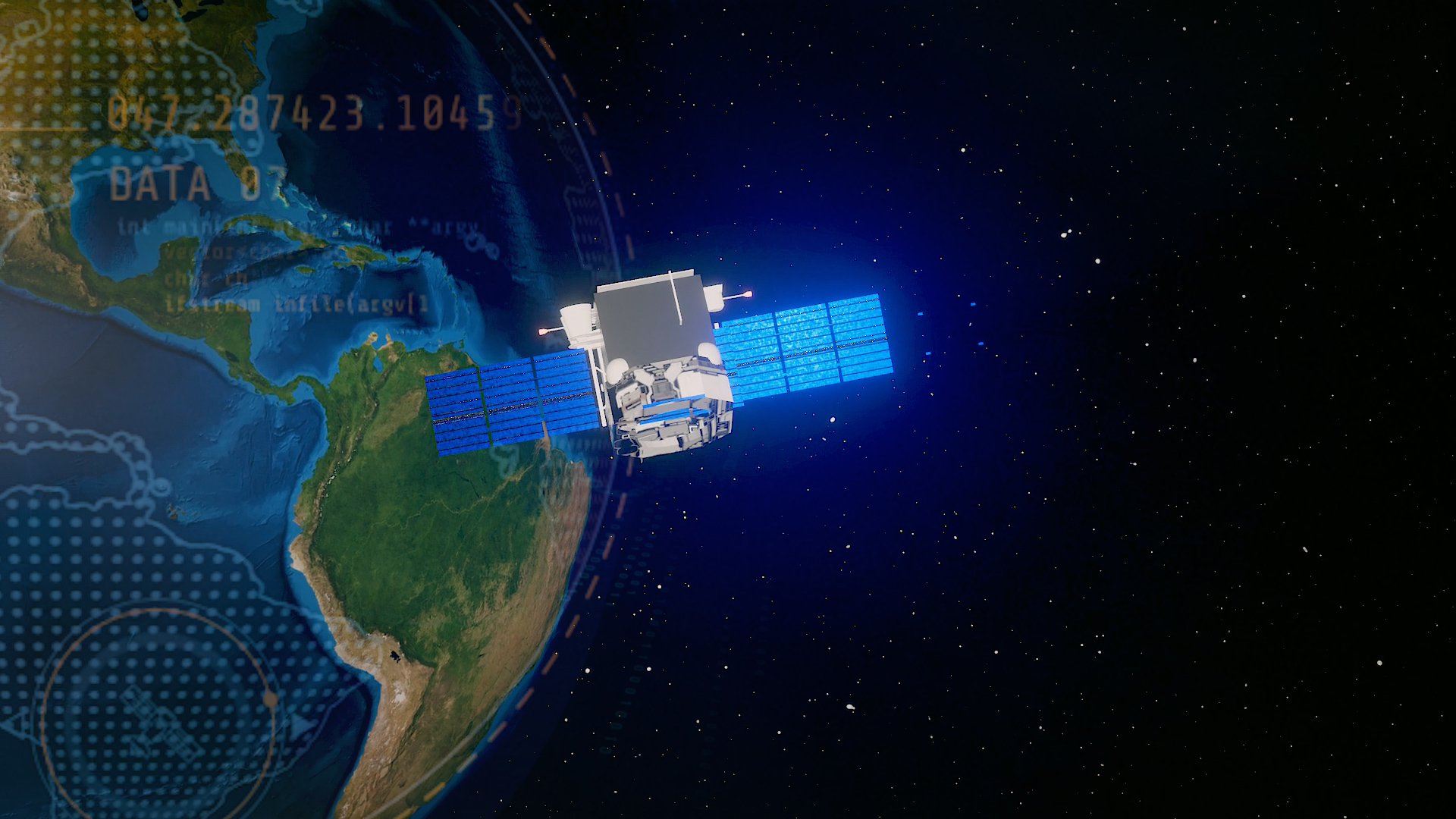 Ilustración de un satélite de plata en órbita alrededor de la tierra