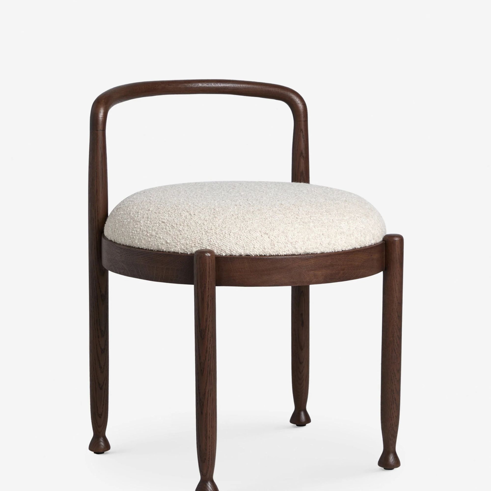 Small wooden seat upholstered in boucle
