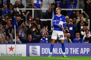 BIRMINGHAM, ENGLAND - SEPTEMBER 16: Jay Stansfield of Birmingham City celebrates his first goal during the Sky Bet League One match between Birmingham City FC and Wrexham AFC at St Andrewís at Knighthead Park on September 16, 2024 in Birmingham, England. (Photo by Jacques Feeney/Offside/Offside via Getty Images)