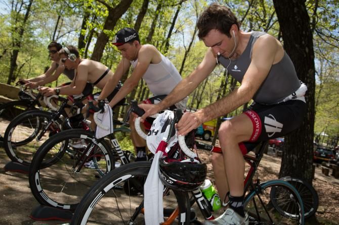 The Devil's Den State Park makes for a peaceful setting for the Hincapie Development Team during their warm-up prior to stage one.