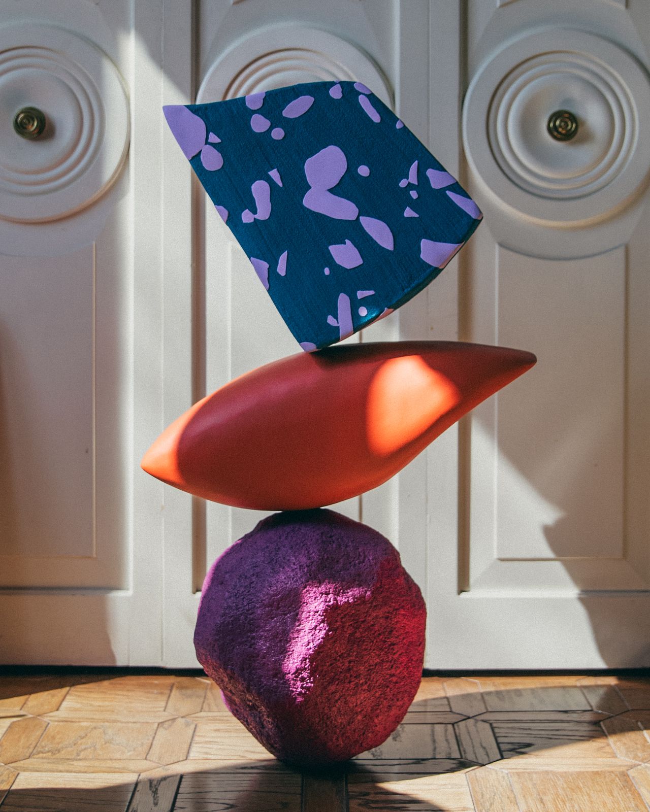A series of colorful, abstract sculptures and murals.