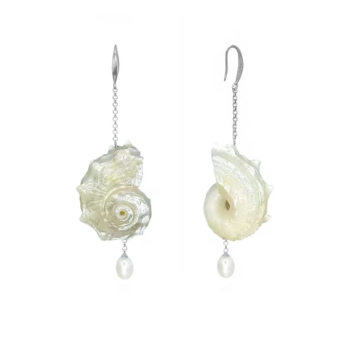 Ninemoo, Silver Seashell Pearl Earrings