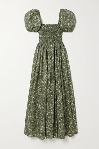 + NET SUSTAIN shirred floral-print organic cotton-poplin midi dress