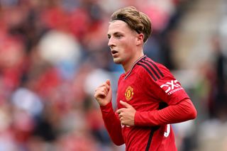 Charlie Savage of Manchester United during the Pre-Season Friendly match between Manchester United and Leeds United at Ullevaal Stadion on July 12, 2023 in Oslo, Norway. (Photo by Robbie Jay Barratt - AMA/Getty Images)