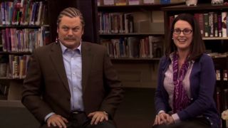 Nick Offerman and Megan Mullally as Ron Swanson and Tammy 2