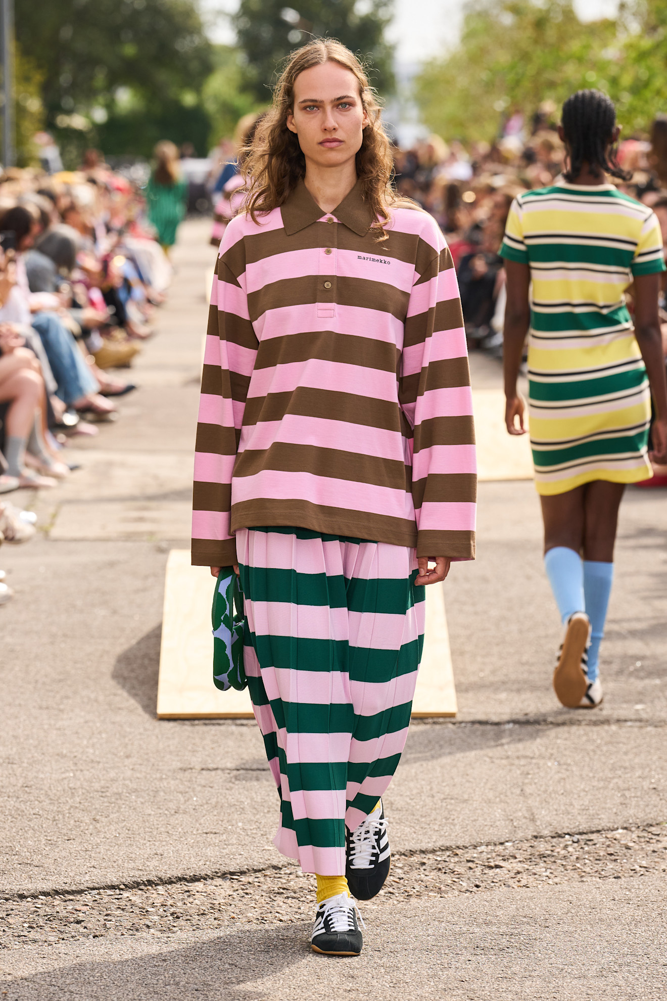 A model wore a rugby skirt set during Copenhagen Fashion Week Spring 2026