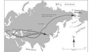 It's unknown how the beads made it from Europe to Alaska, but possible routes are highlighted here.