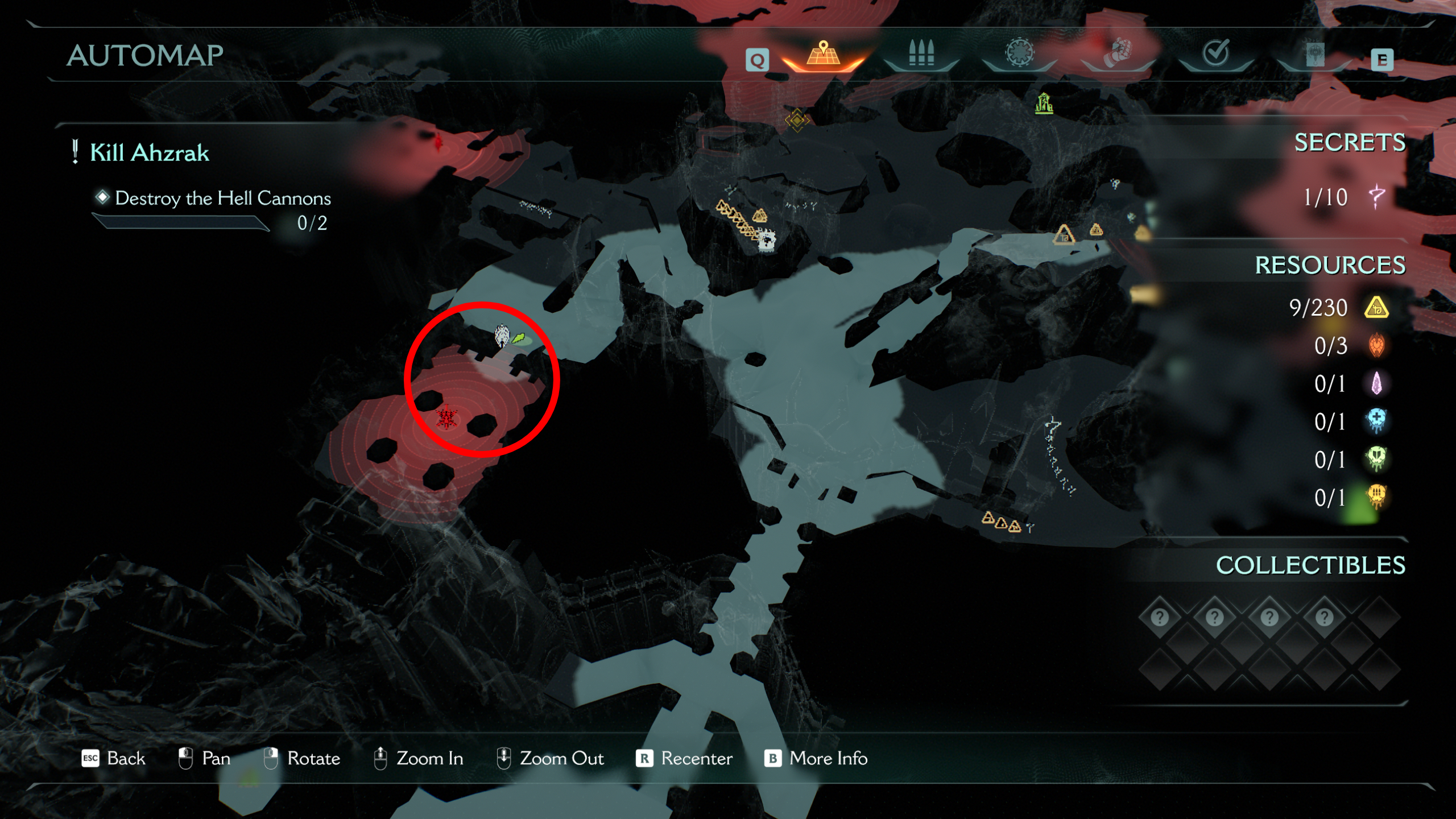 Doom: The Dark Ages The Forsaken Plains secrets and collectibles - A ruby statue shown on a map, next to a gore nest.