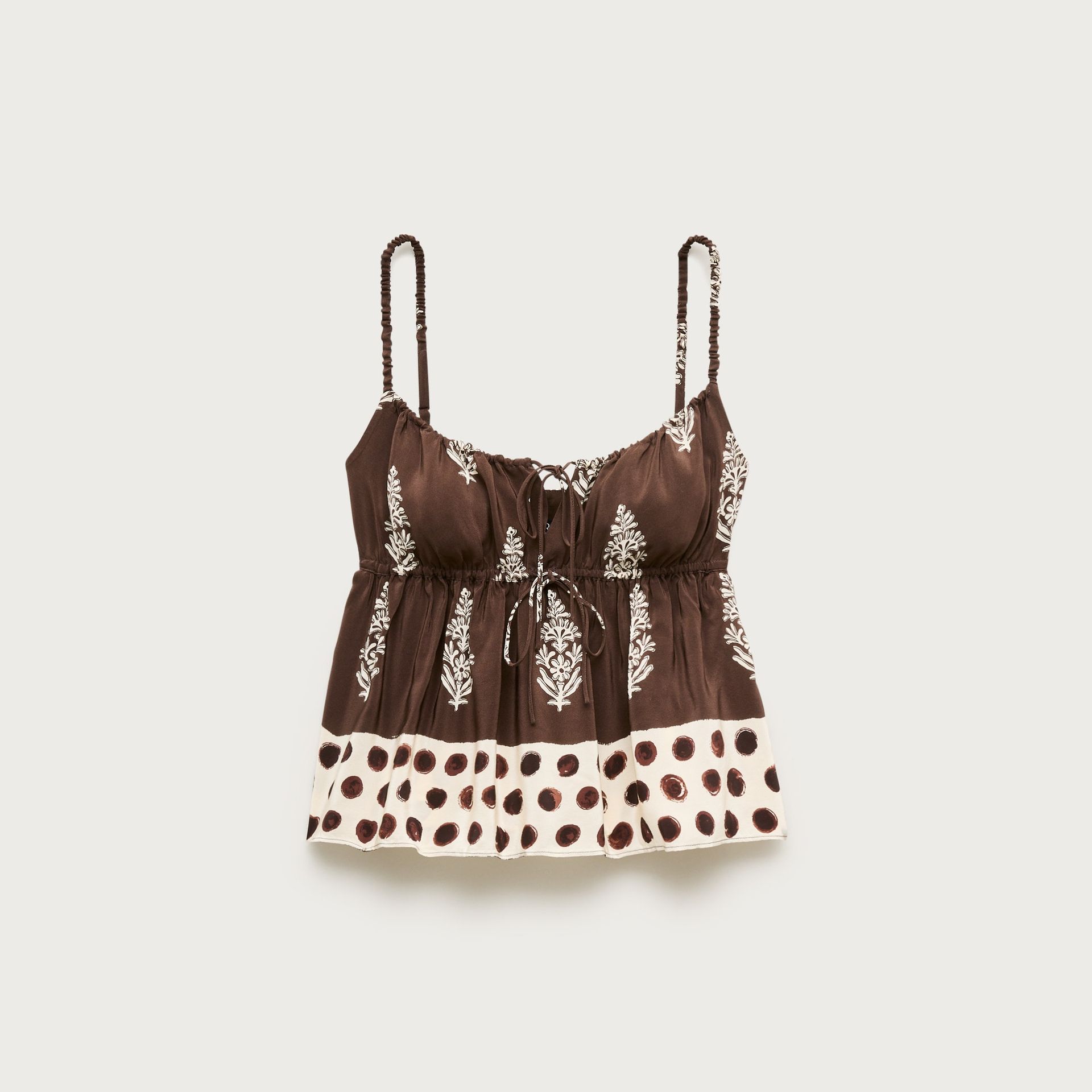 Cinched-Waist Tank Top in Cocoa Block Print