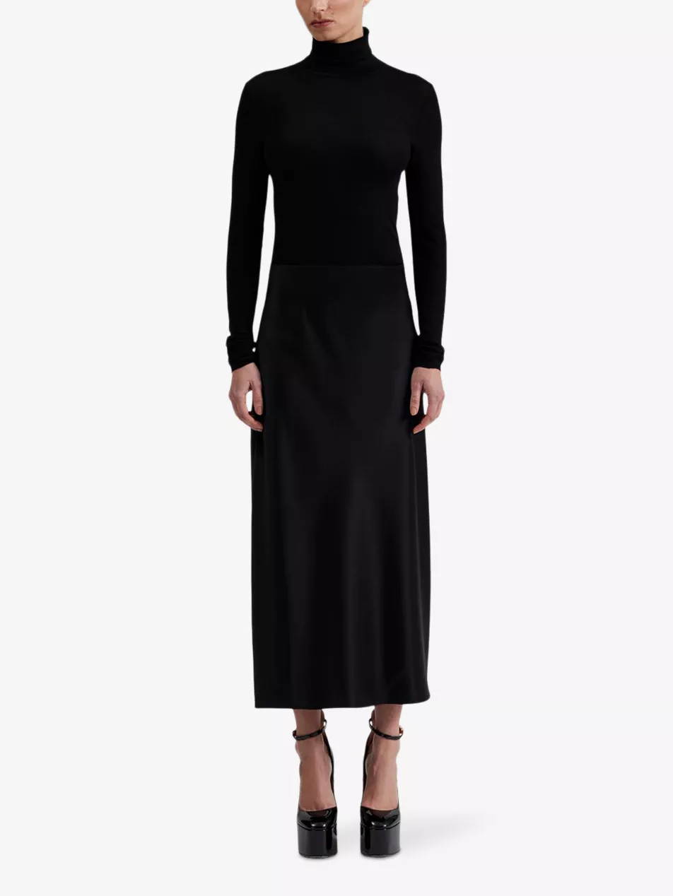 Aubree High-Rise Satin Midi Skirt
