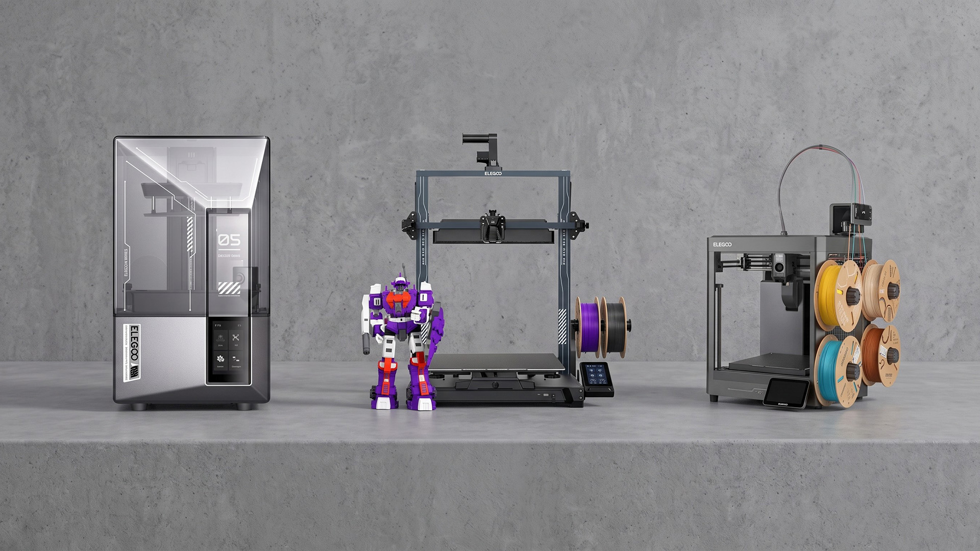 A selection of Elegoo 3D printers.