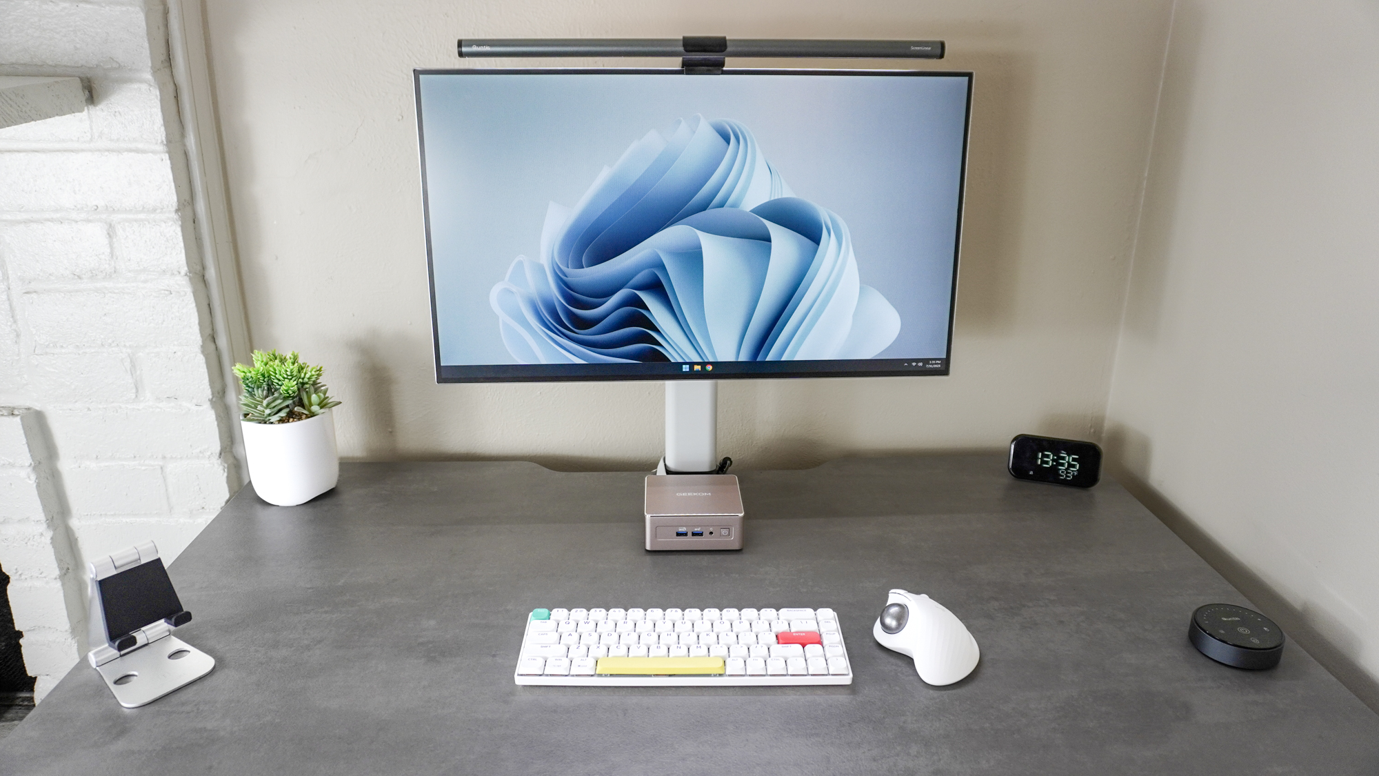 A desk setup built around the Geekom A5 mini PC