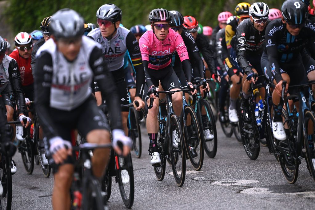 SALERNO ITALY MAY 10 Andreas Leknessund of Norway and Team DSM Pink Leader Jersey competes during the 106th Giro dItalia 2023 Stage 5 a 171km stage from Atripalda to Salerno UCIWT on May 10 2023 in Salerno Italy Photo by Tim de WaeleGetty Images