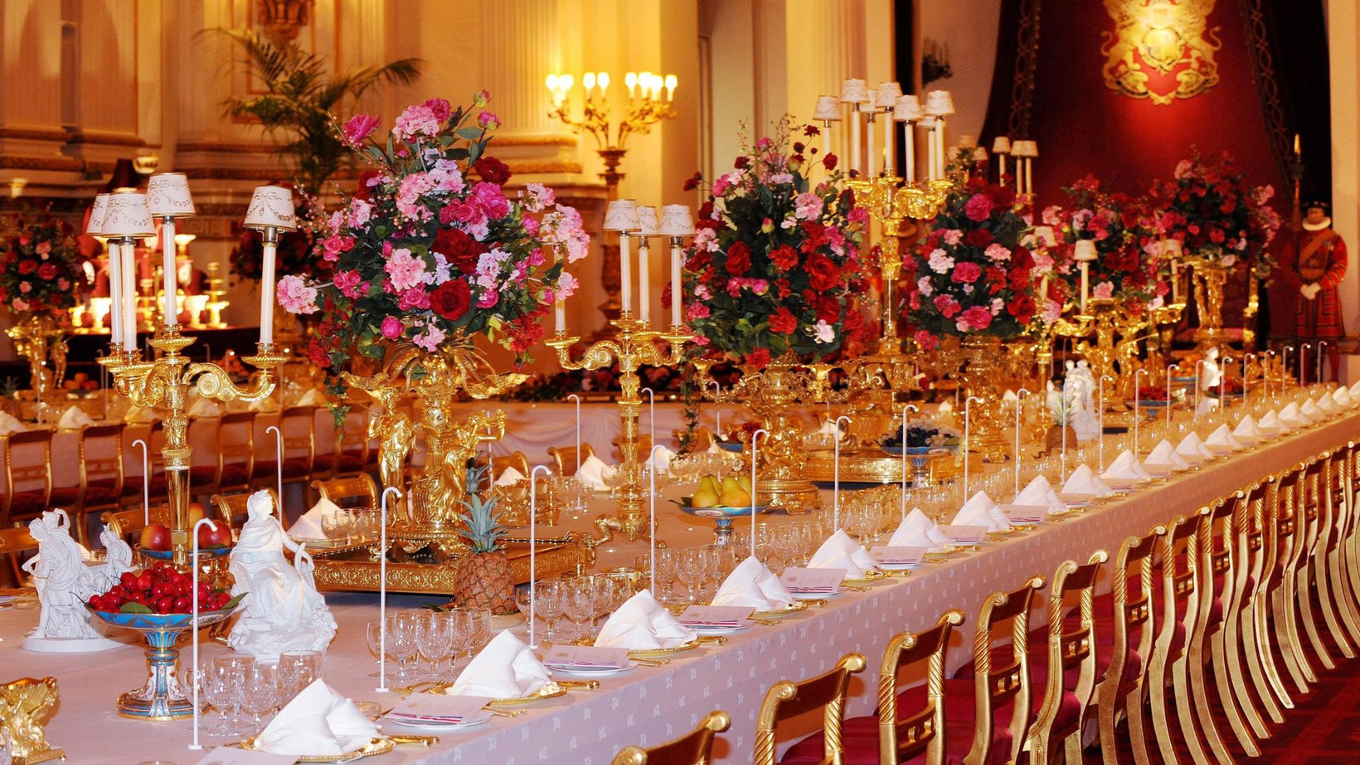 A table set at Buckingham Palace with the Silver Gilt Grand Service
