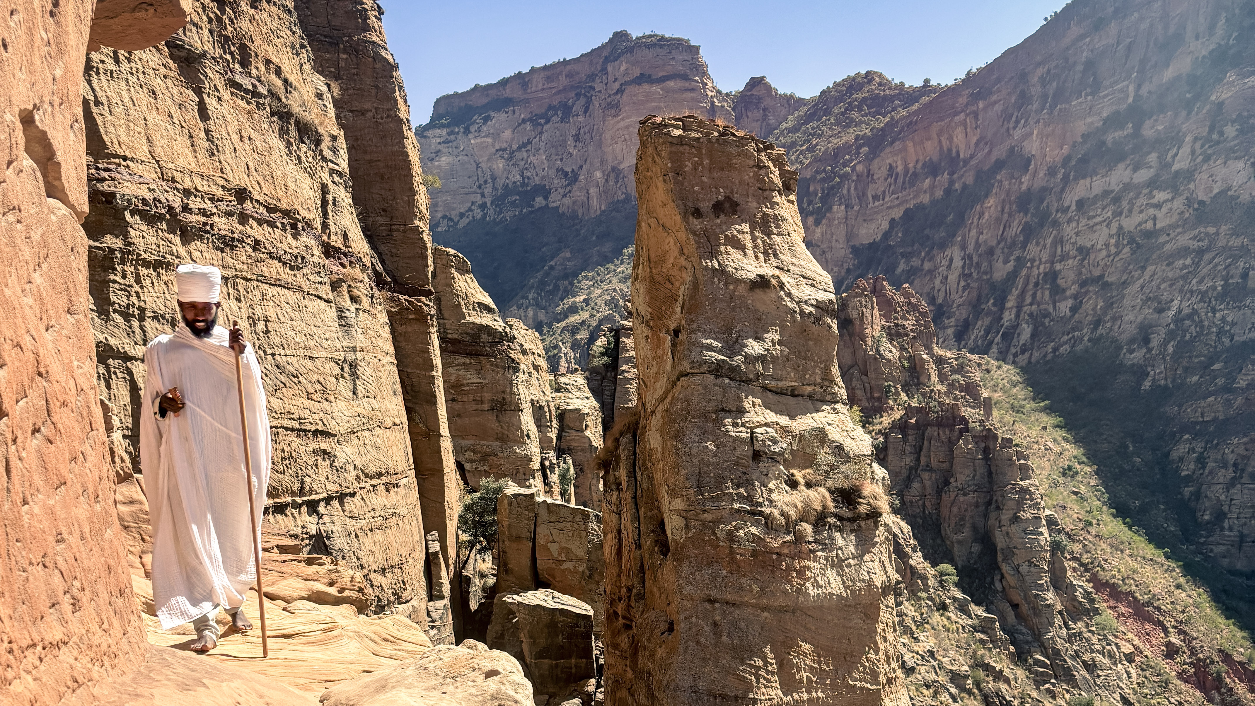 A Tigray priest on a clifftop in northern Ethiopia