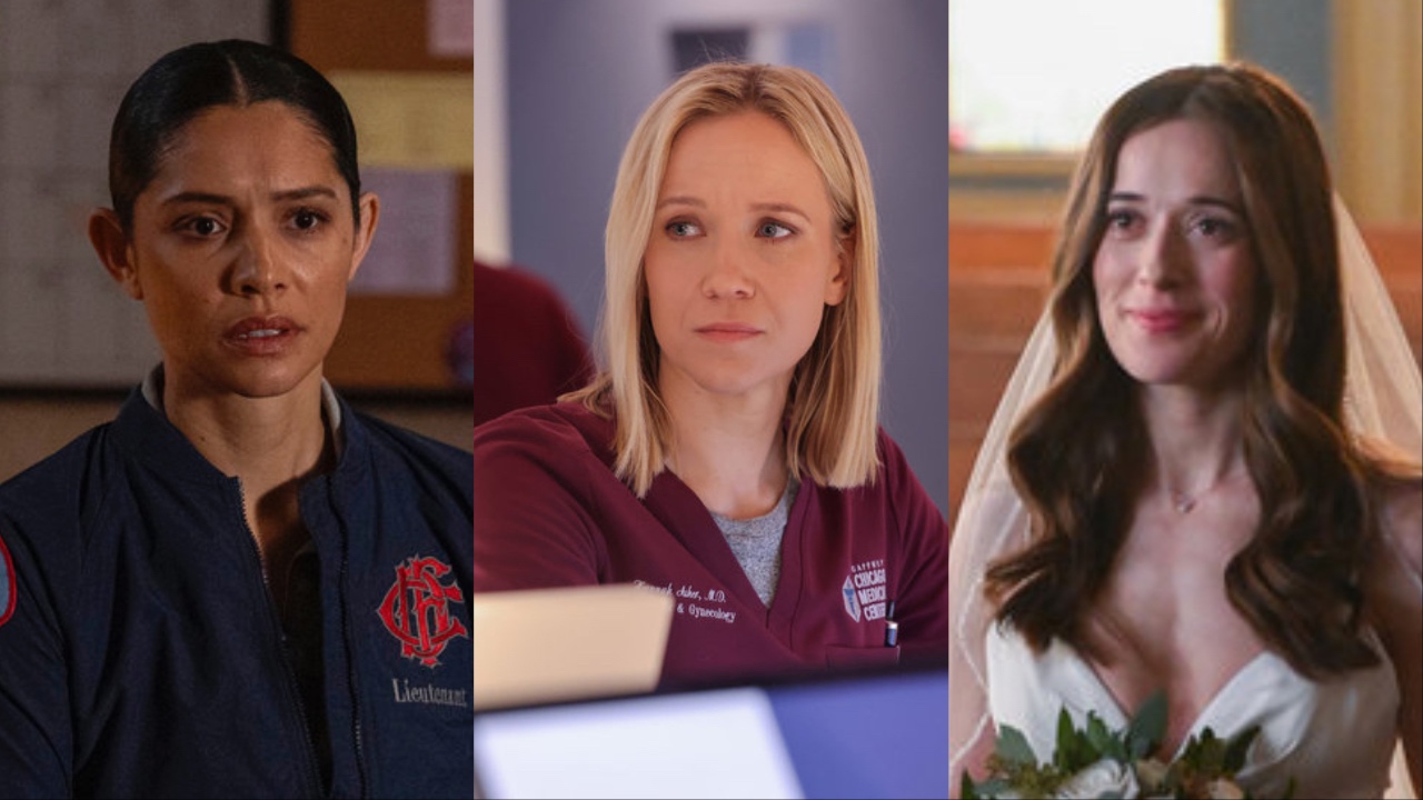 Miranda Rae Mayo in Chicago Fire Season 13, Jessy Schram in Chicago Med Season 10, and Marina Squerciati in Chicago P.D. Season 12