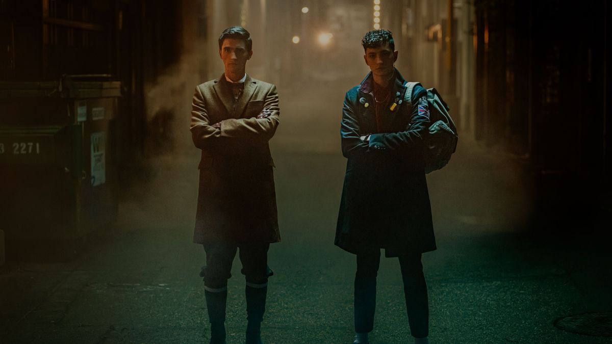 Edwin (George Rexstrew) and Charles (Jayden Revri) standing in a dark alleyway in Dead Boy Detectives episode 1