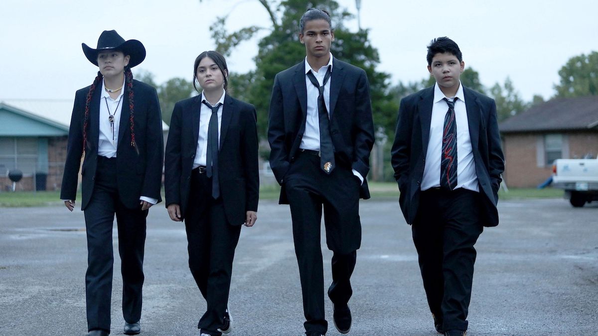 Devery Jacobs, D&#039;Pharaoh Woon-A-Tai, Lane Factor, Paulina Alexis in suits in Reservation Dogs