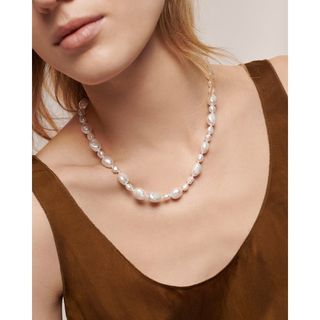 Gold Vermeil Nura Irregular Pearl Mixed Necklace 46cm/18' - Pearl