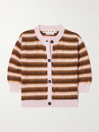 Striped Mohair Blend-Trimmed Wool Cardigan