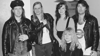 The Pursuit of Happiness (Moe Berg, Chris Abbott, Dave Gilby, Leslie Stanwick, Johnny Sinclair) pose for a portrait at the Fine Line in Minneapolis, Minnesota circa 1989. 