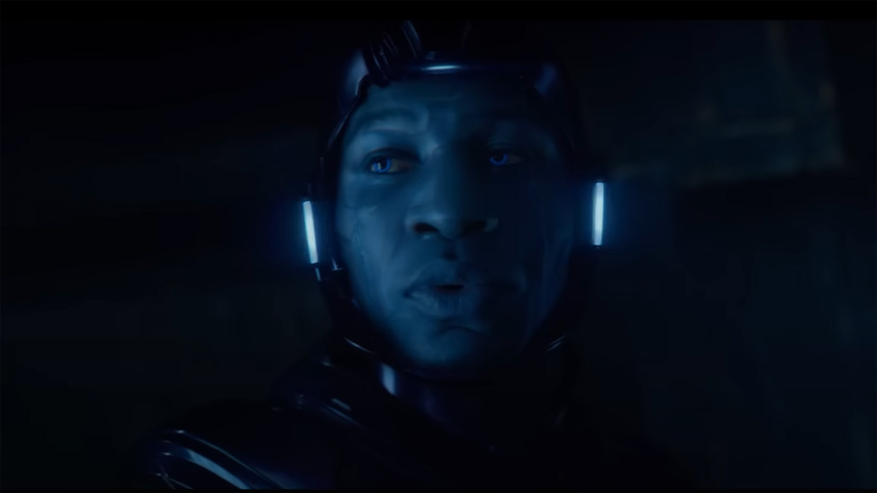 A masked up Kang stares at an off-screen Scott Lang in Ant-Man and the Wasp: Quantumania