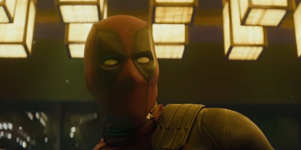 Deadpool being surprised during an intense moment in Deadpool 2