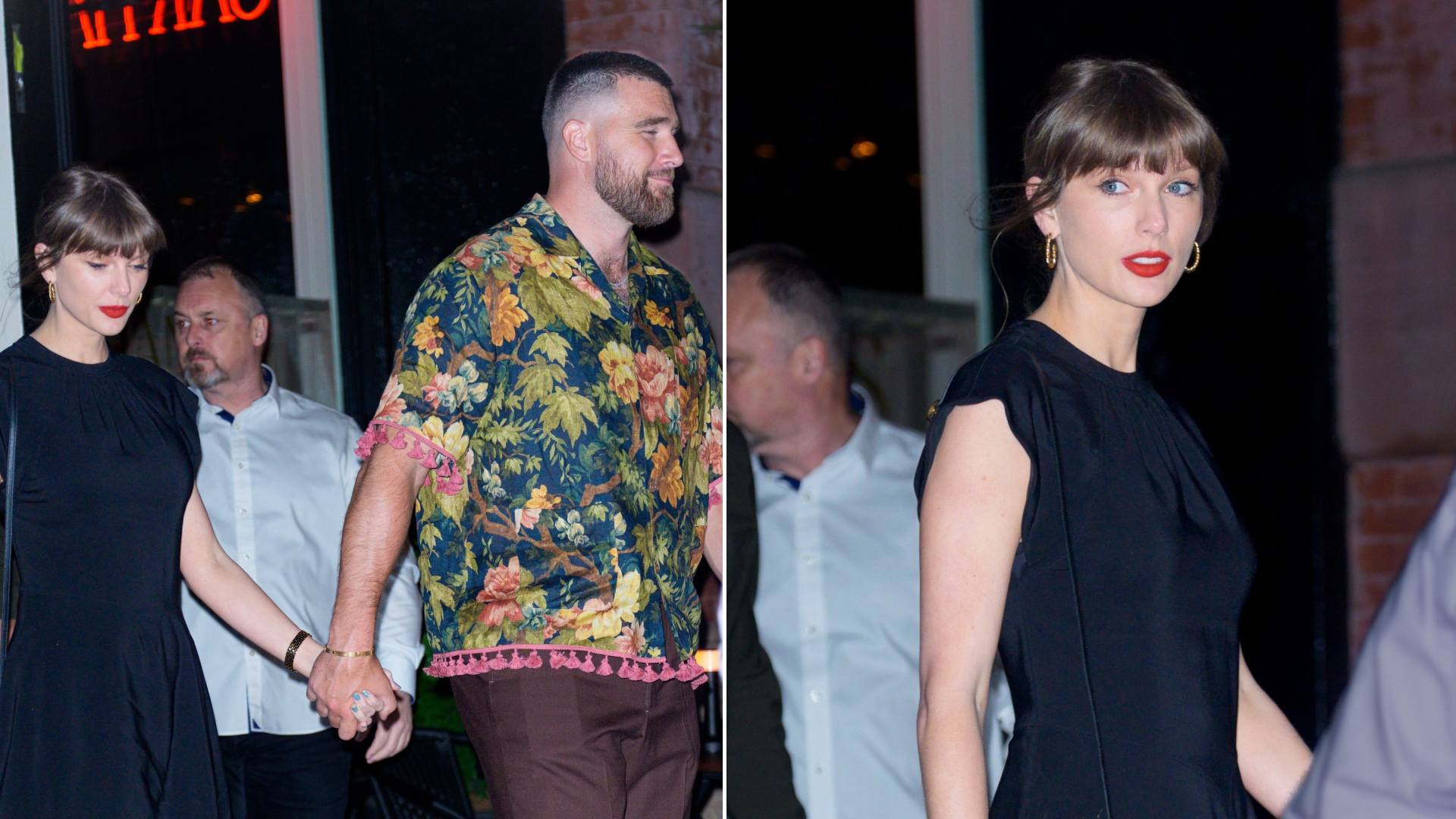 Taylor Swift and Travis Kelce leave dinner at Sartiano's Italian restaurant in New York City with the singer wearing a hybrid ballet shoe trend