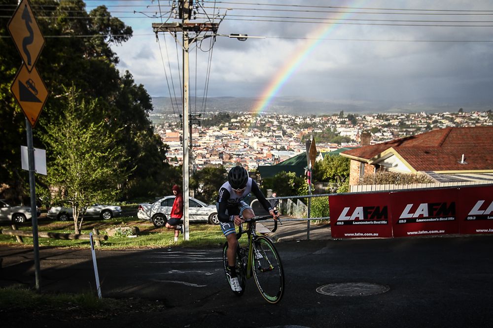 A rainbow watches over the prologue course at the Tour of Tasmania