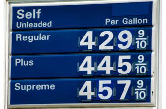 High Gas prices above four dollars per gallon in the United States. 