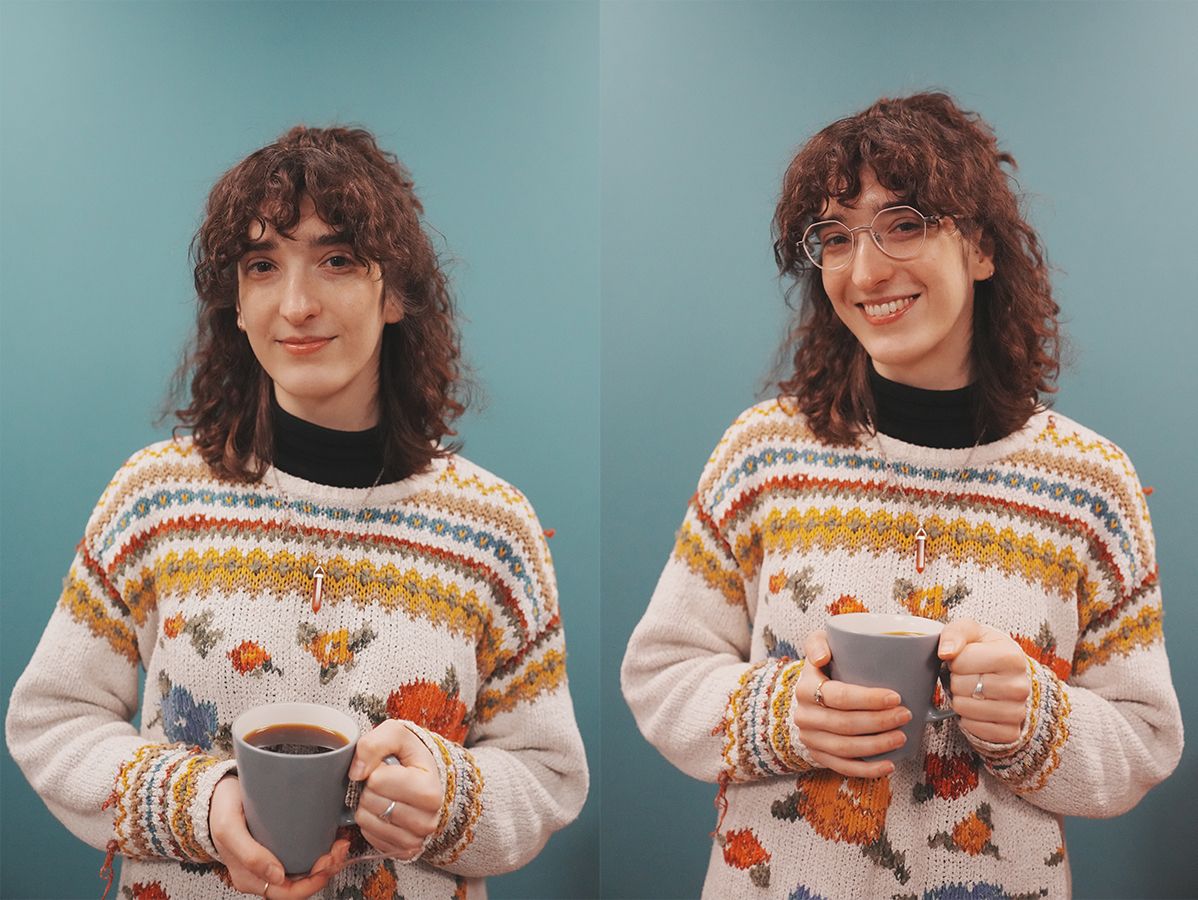 Two photos of a woman, taken on a Sony A1 II mirrorless camera and with a Sony FE 28-70mm F2 GM lens