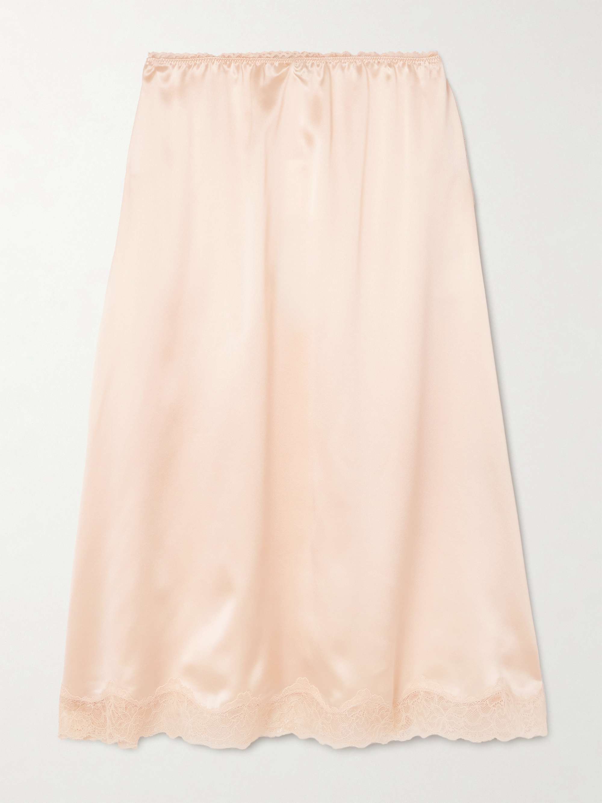 Scalloped Lace-Trimmed Silk-Satin Skirt