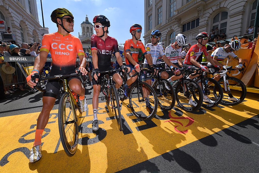 The top riders line up for the start of the Tour de France