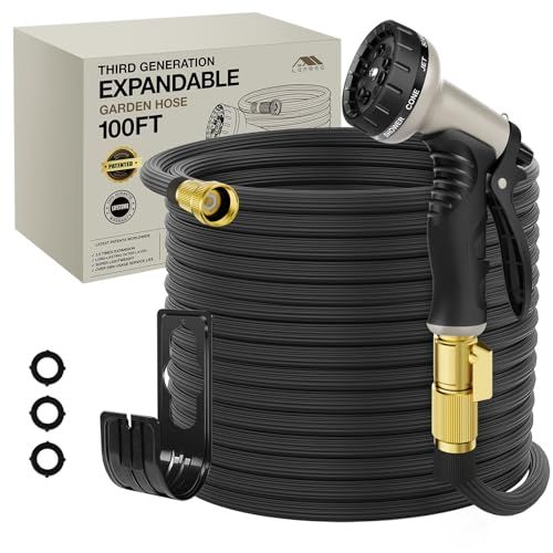 Lefree Garden Hose 100ft, Expandable Garden Hose Leak-Proof With 40 Layers of Innovative Nano Rubber, 2024 Version/new Patented, Lightweight, Durable, No-Kink Flexible Water Hose (black)