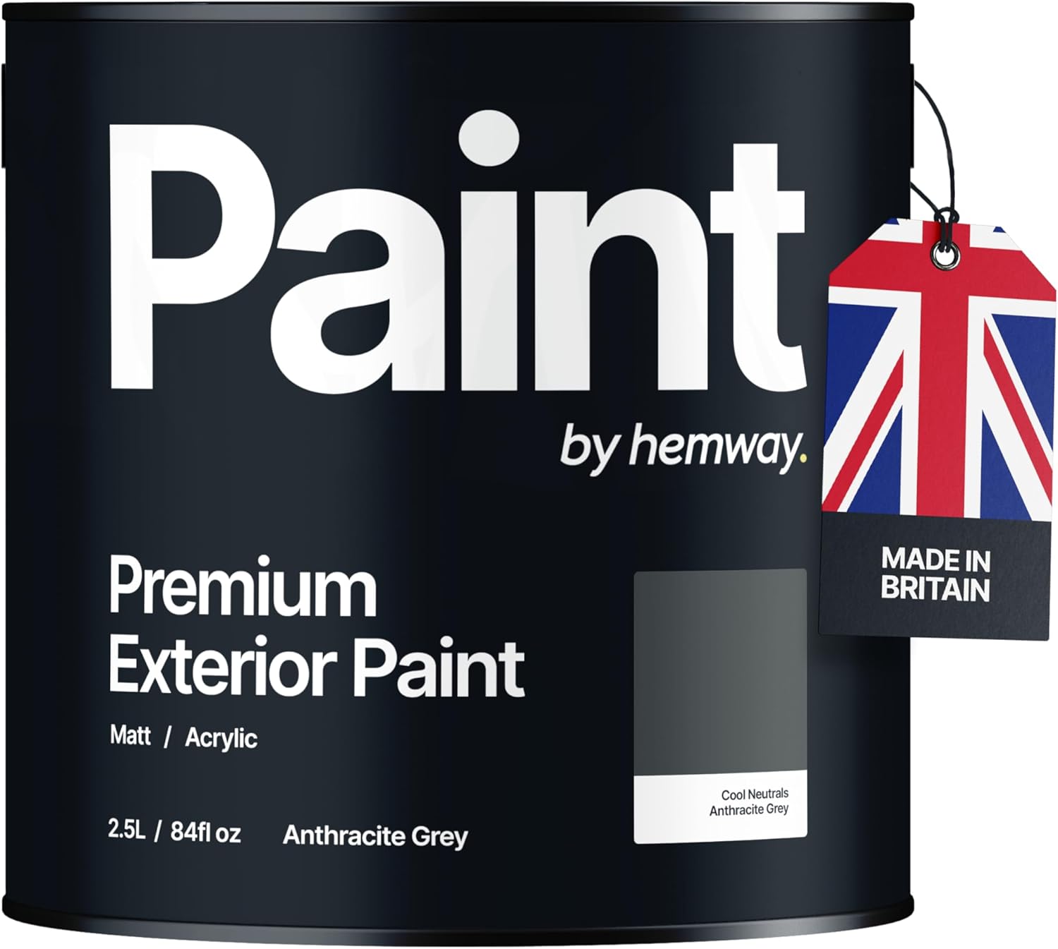 Hemway - Premium Exterior Paint - Anthracite Grey 2.5 L | Outdoor Matt Finish, Acrylic &amp;amp; Water-Based Emulsion | Quick Dry &amp;amp; High Coverage for Walls, Wood, Metal, Masonry &amp;amp; Furniture