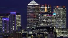The London skyline dominated by Canary Wharf