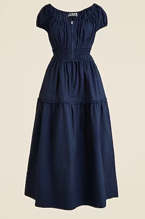 J.Crew, Tiered Midi Dress in Cotton Poplin