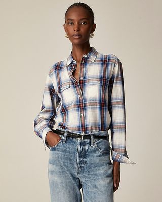 Camisa Western em Voile Xadrez de Algodão