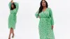 New Look Curves Green Ditsy Floral Plissé Belted Midi Wrap Dress