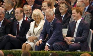 Prince William, Duke of Cambridge, Camilla, Duchess of Cornwall, Prince Charles, Prince of Wales and Prince Harry attend the Opening Ceremony of the Invictus Games at the Queen Elizabeth Olympic Park