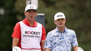 Luke Clanton (right) and his caddie, Jason Wiertel at the 2024 Rocket Mortgage Classic