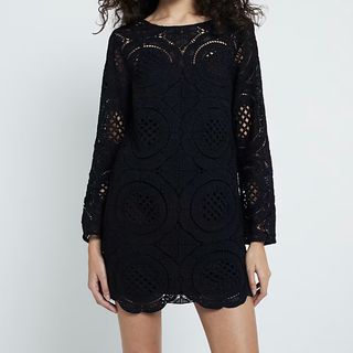 River Island Black Long Sleeve Lace Mini Dress