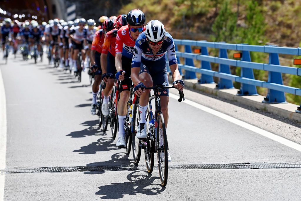 ARINSAL SPAIN AUGUST 28 Pieter Serry of Belgium and Team Soudal Quick Step leads the peloton during the 78th Tour of Spain 2023 Stage 3 a 1585km stage from Sria to Arinsal 1911m UCIWT on August 28 2023 in Arinsal Andorra Photo by Tim de WaeleGetty Images